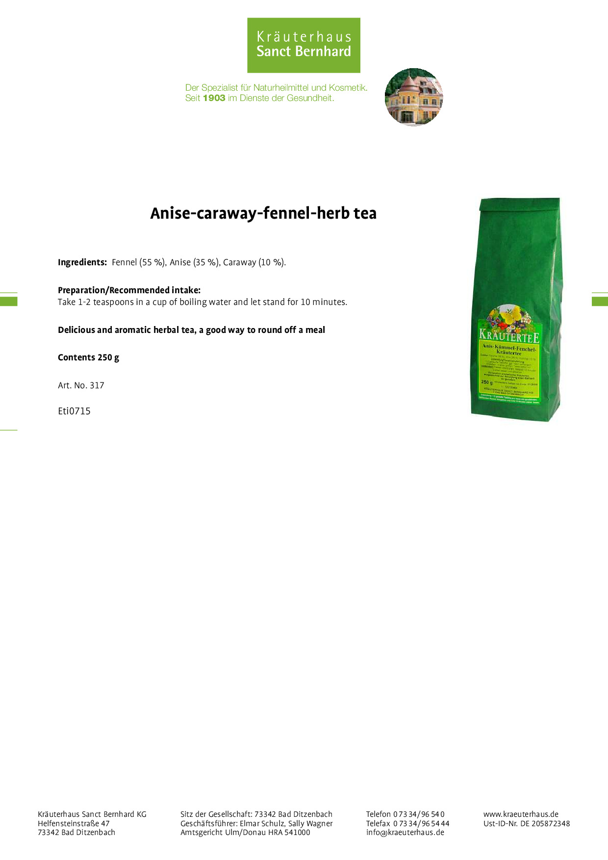 Anisecarawayfennelherb tea » Buy securely online now Sanct Bernhard