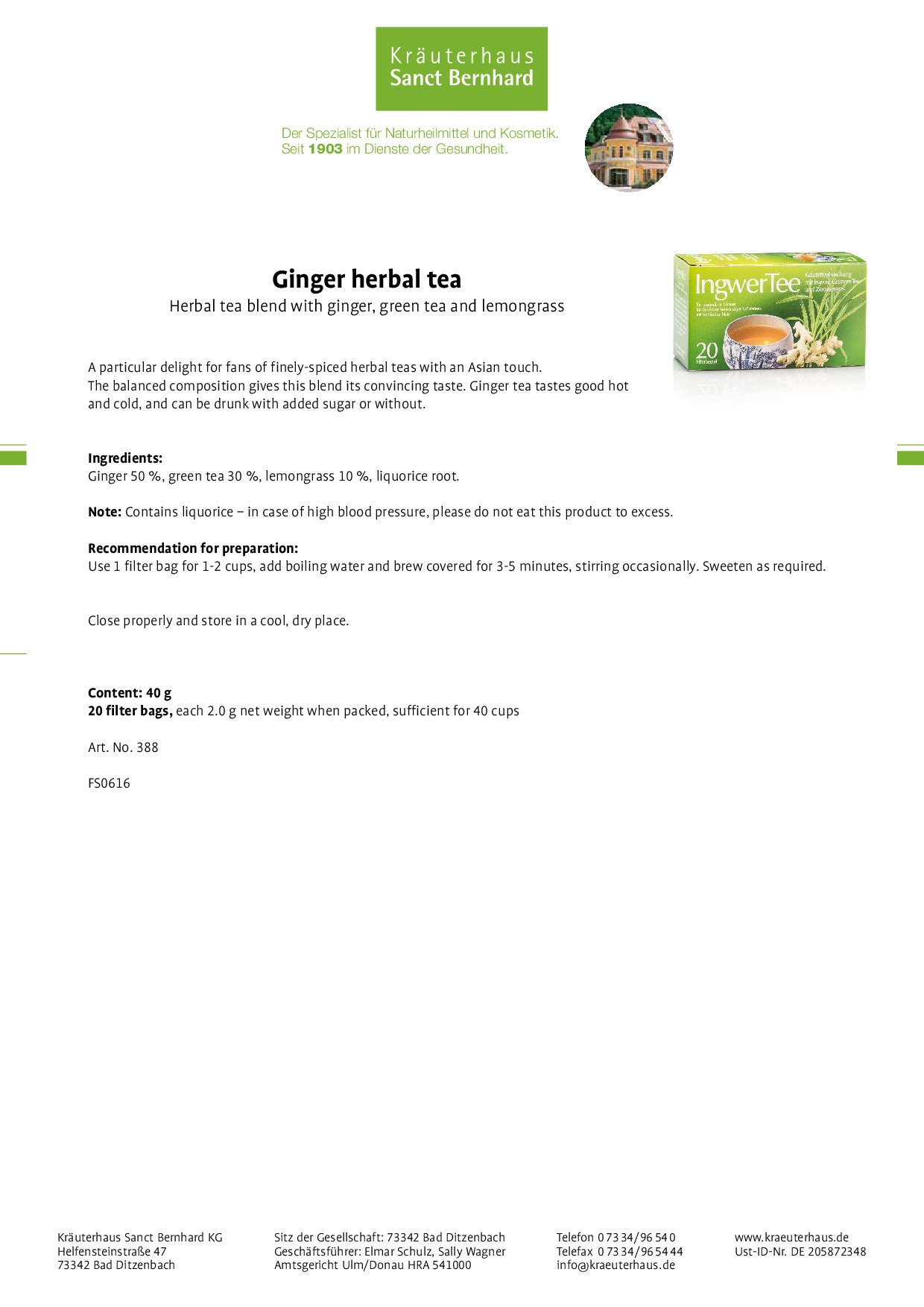 Ginger herbal tea » Buy securely online now Sanct Bernhard