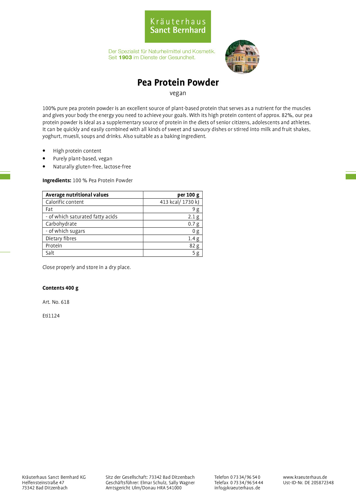Pea Protein Powder » Buy securely online now Sanct Bernhard