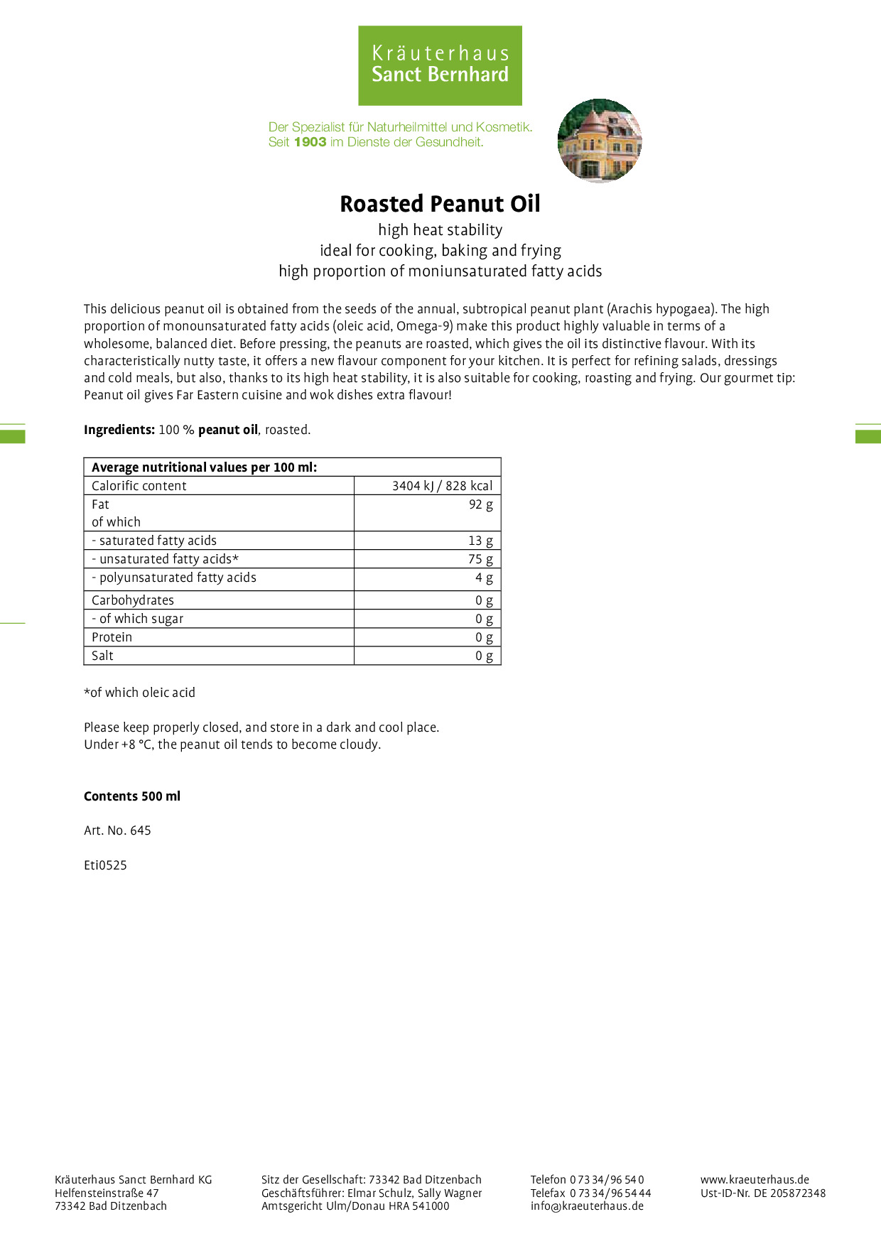 Roasted Peanut Oil » Buy securely online now Sanct Bernhard