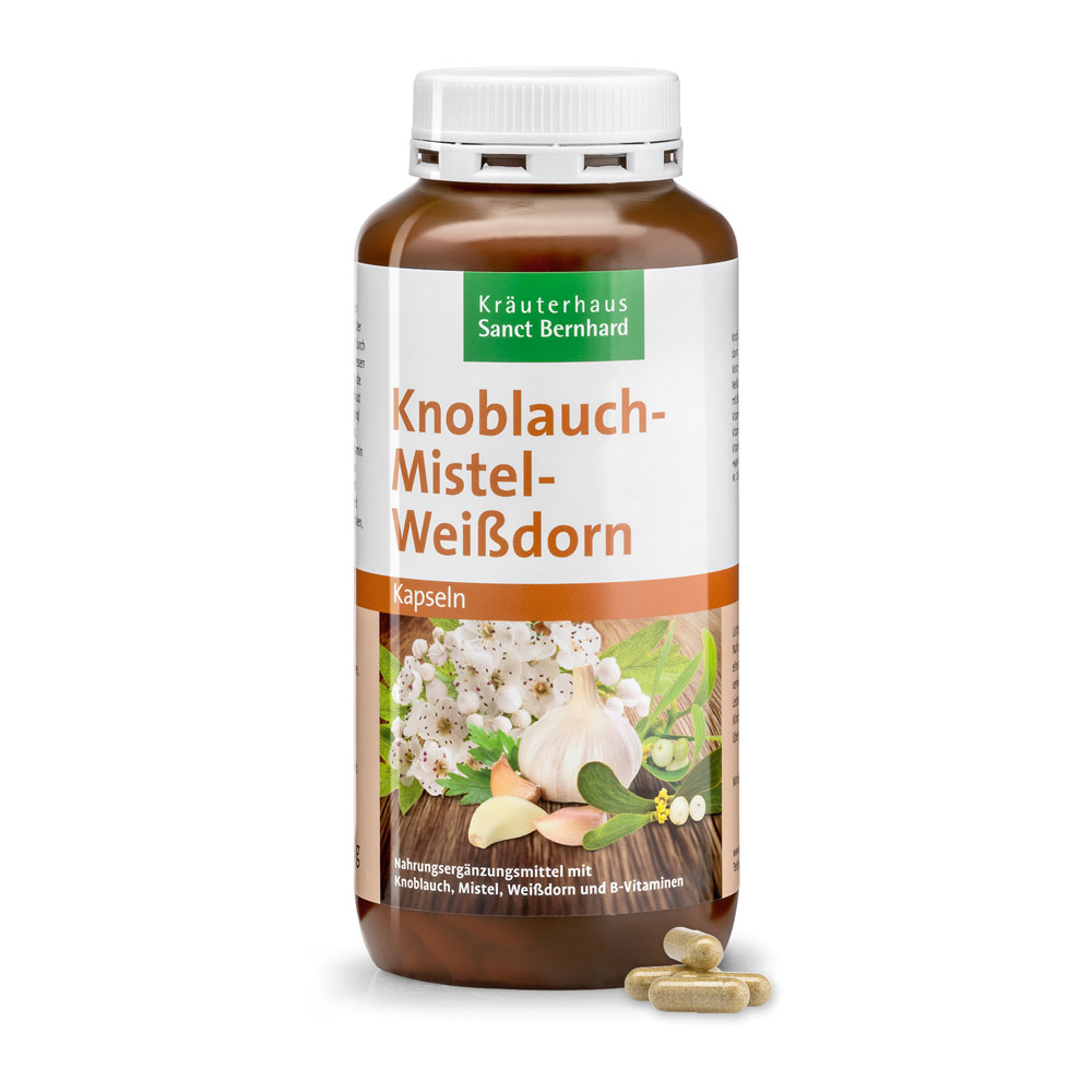 Image showcasing Garlic Mistletoe Hawthorn Capsules » Buy online now | Sanct Bernhard