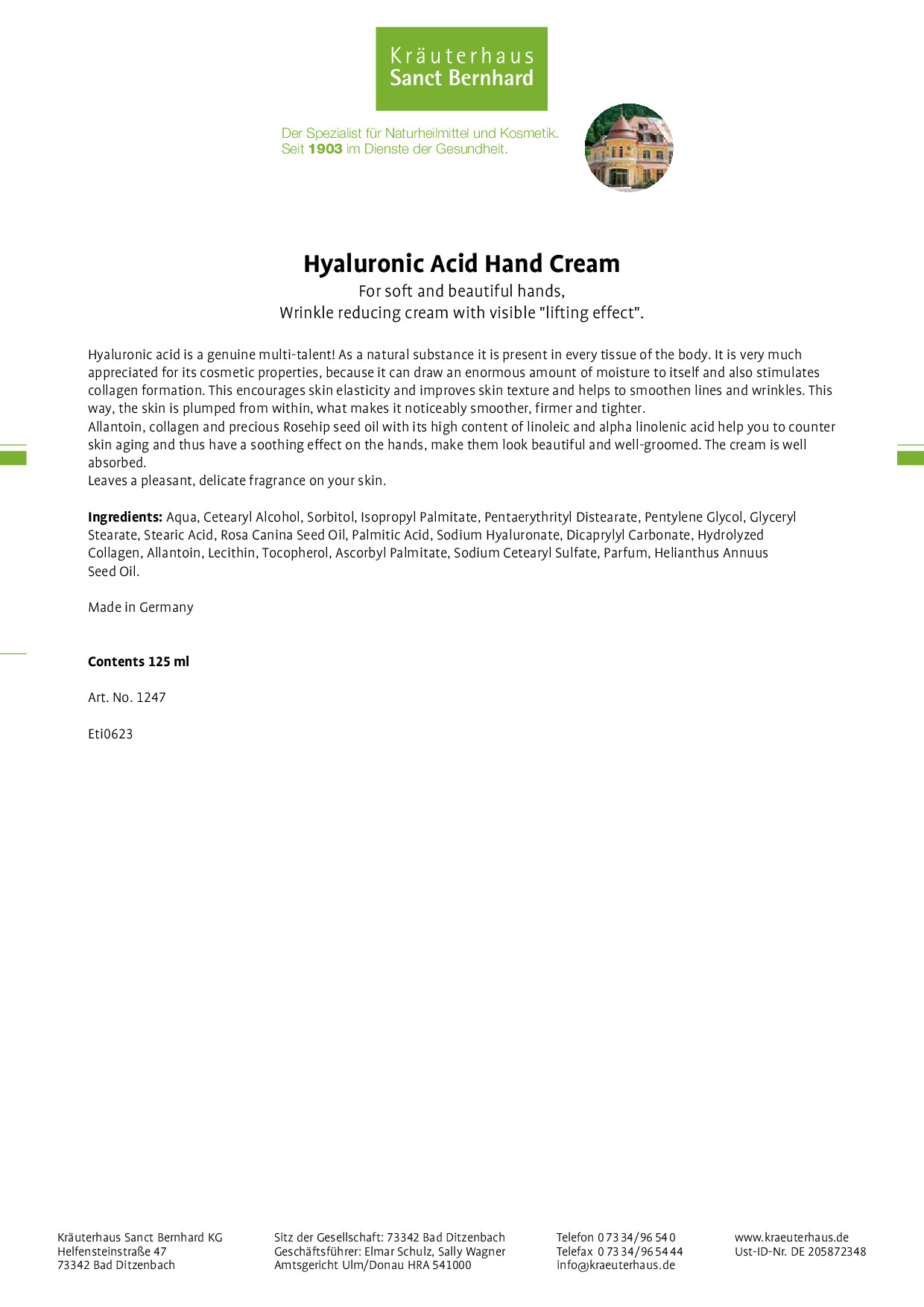 Product ratings about Hyaluronic Acid Hand Cream Sanct Bernhard