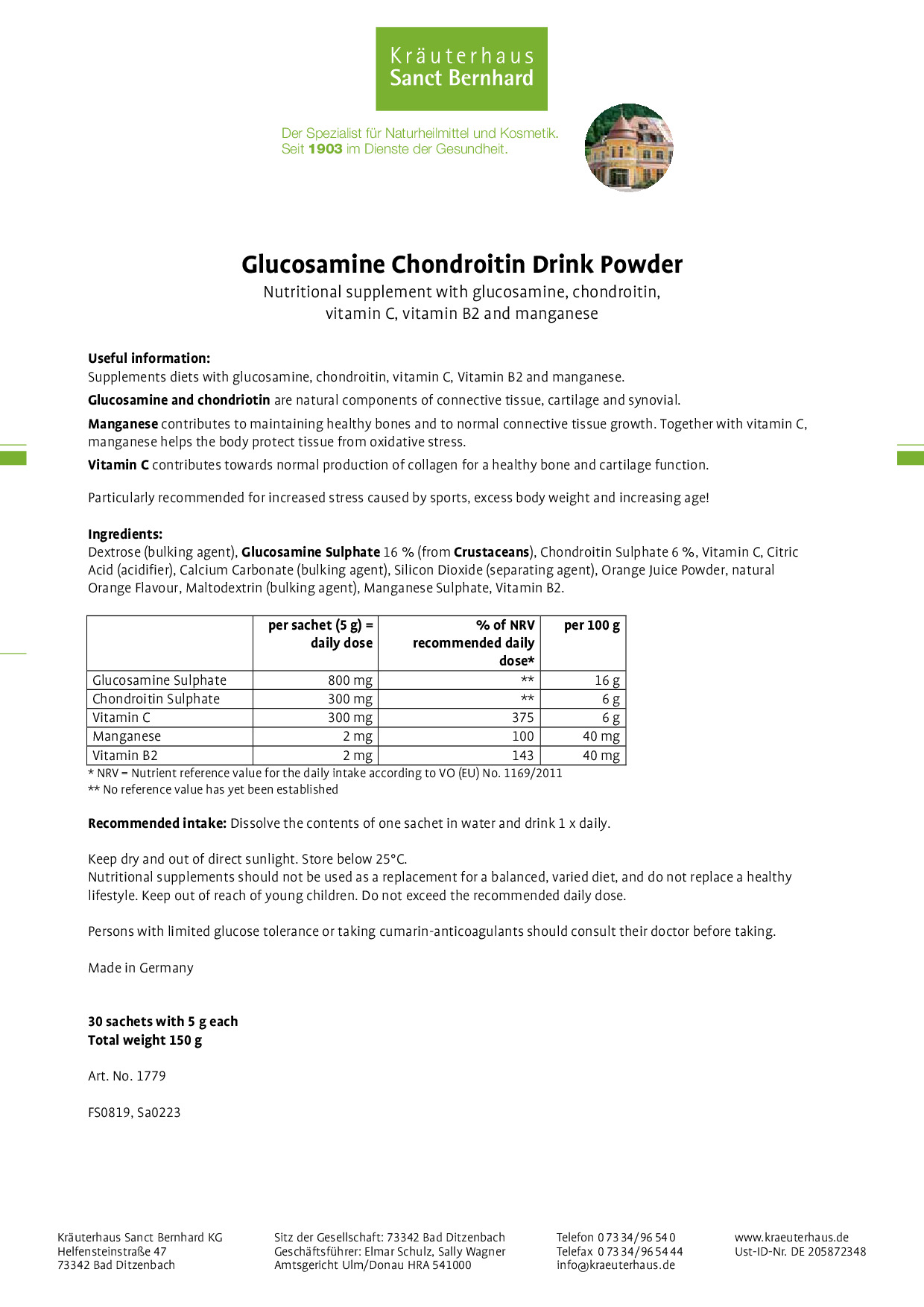 Glucosamin Chondroitin Drink Powder » Buy online now Sanct Bernhard