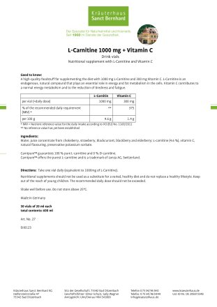 L-Carnitine 1000 + Vitamin C Drink Vials 600 ml