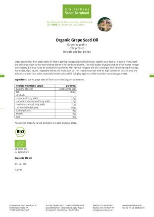 Organic Grape Seed Oil 250 ml