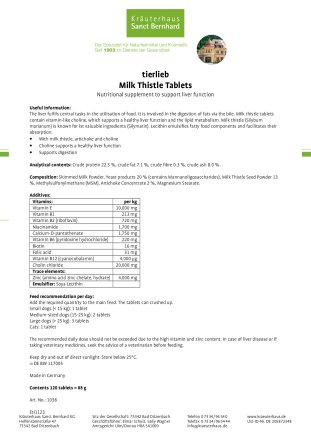 tierlieb Milk Thistle Tablets 120 tablets