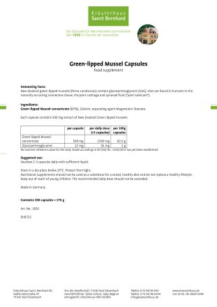 Green-lipped Mussel Capsules, 300 Capsules 300 capsules
