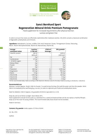Sanct Bernhard Sport Regeneration Drink Premium Pomegranate Sachet 20 g